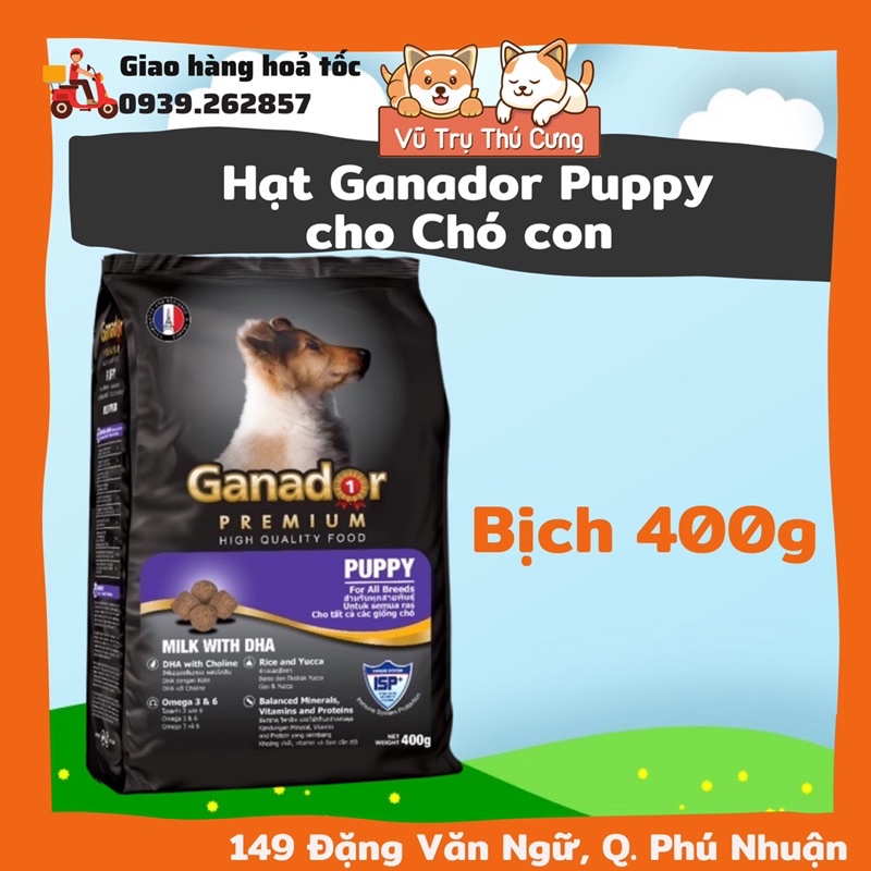 Hạt Ganador cho Chó con, chó lớn, bịch 400g