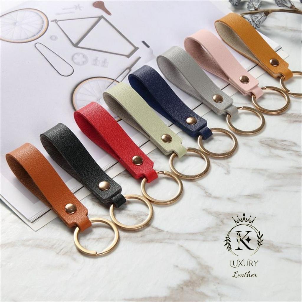 K LUXURY LEATHER- Móc khóa da bò thật nguyên tấm, màu sắc đa dạng, thép chống gỉ