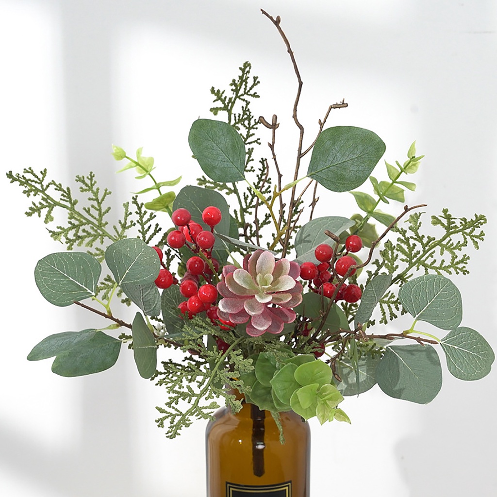 1 Nhánh Lá Hoa Nhân Tạo Bằng Nhựa Trang Trí Cửa Sổ Tiệc Cưới Giáng Sinh