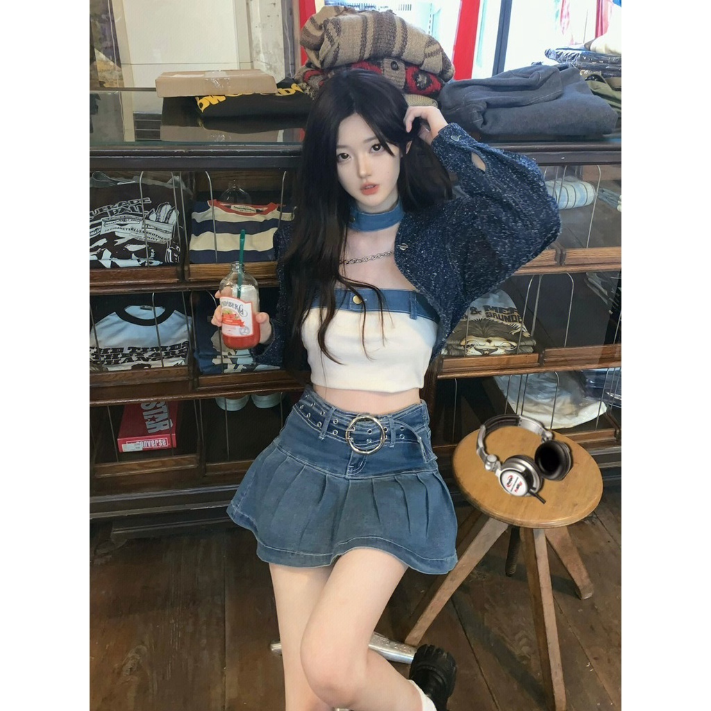 Set Áo Khoác + Chân Váy Ngắn Lưng Cao Thời Trang Mùa Thu 2022 Hàng Mới Dành Cho Bạn Nữ