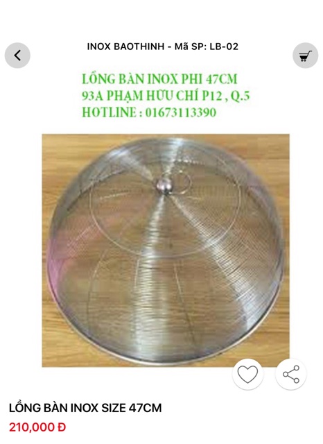 Lồng bàn inox size 50cm (hàng loại 1)