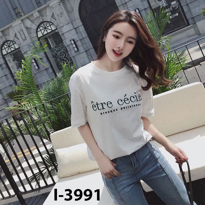 Áo Thun Tay Lỡ Nữ In Chữ Đơn Giản Etre Cecile