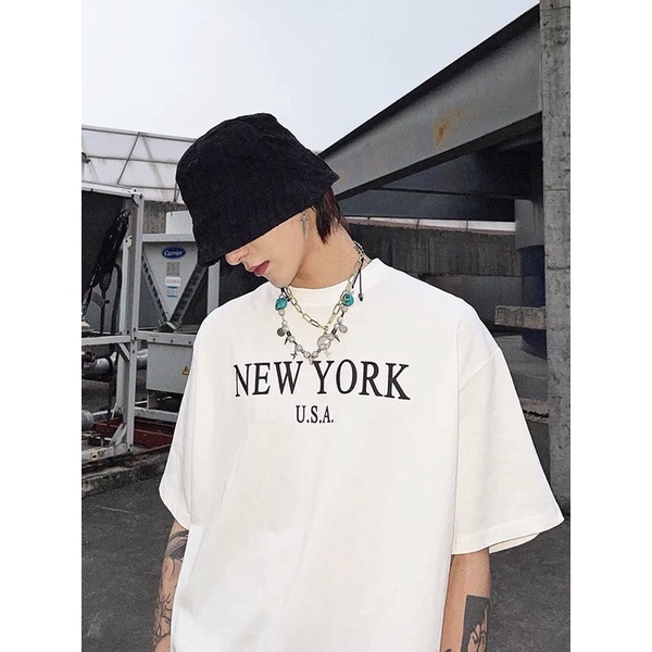 ÁO THUN TAY LỠ NEW YORK COTTON 100% (hình chụp thật)