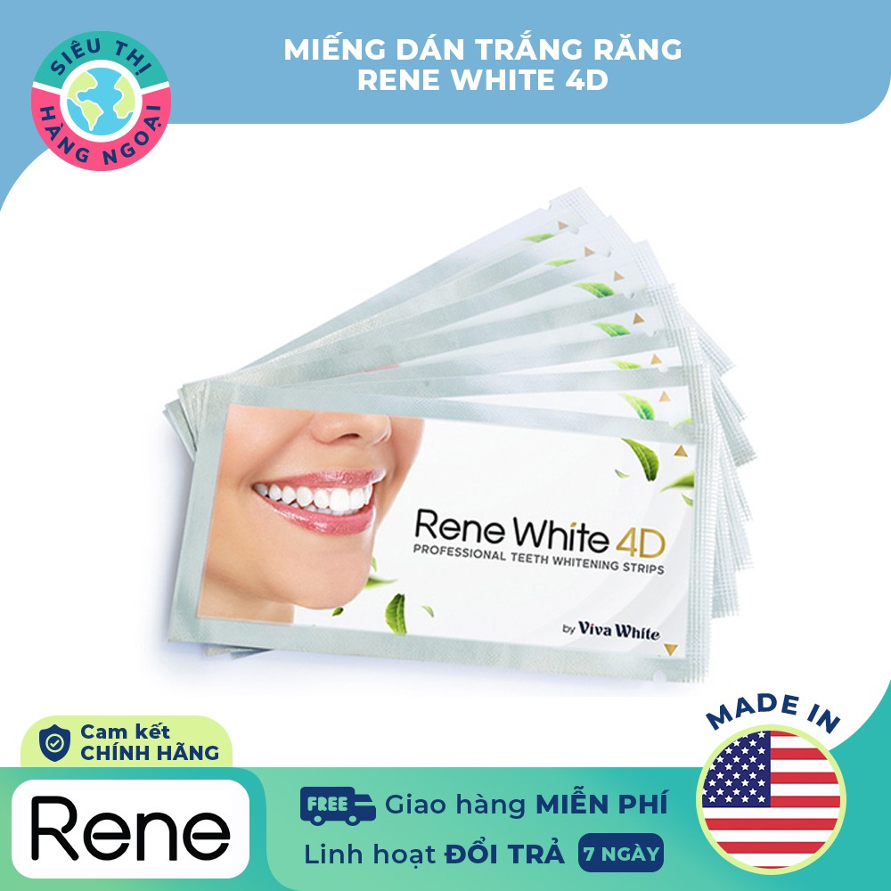 Miếng Dán Trắng Răng Rene White 4D - USA Tặng kèm Kem đánh răng Crest 3D White Arctic Fresh 135ml