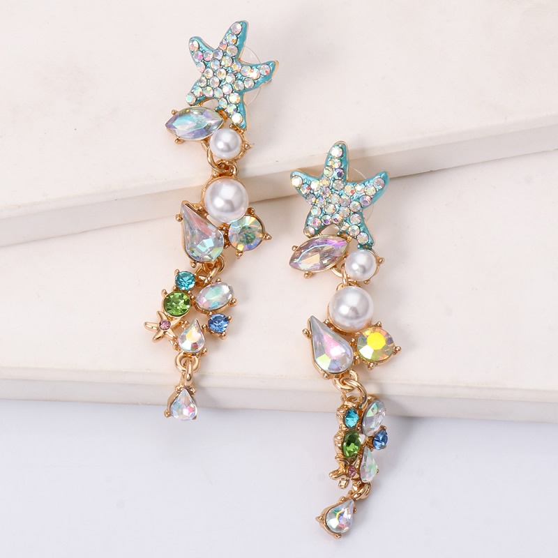 PINKDUDU Bông Tai Dáng Dài Mặt Hình Sao Biển Đính Đá Pha Lê Hồng Phong Cách Retro Thời Trang Cho Nữ PD647