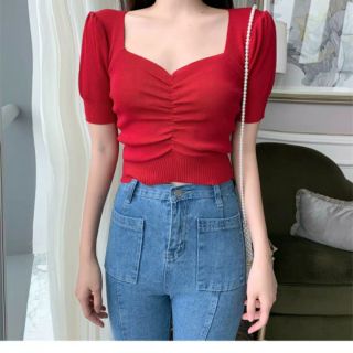 Áo croptop cổ chữ U siêu xinh, chất motoghi