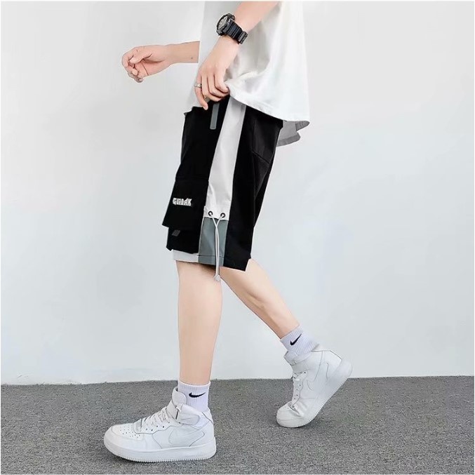 Quần short nam rộng túi hộp lưng chun dây buộc màu đen ghi xanh d117 Pon.mens