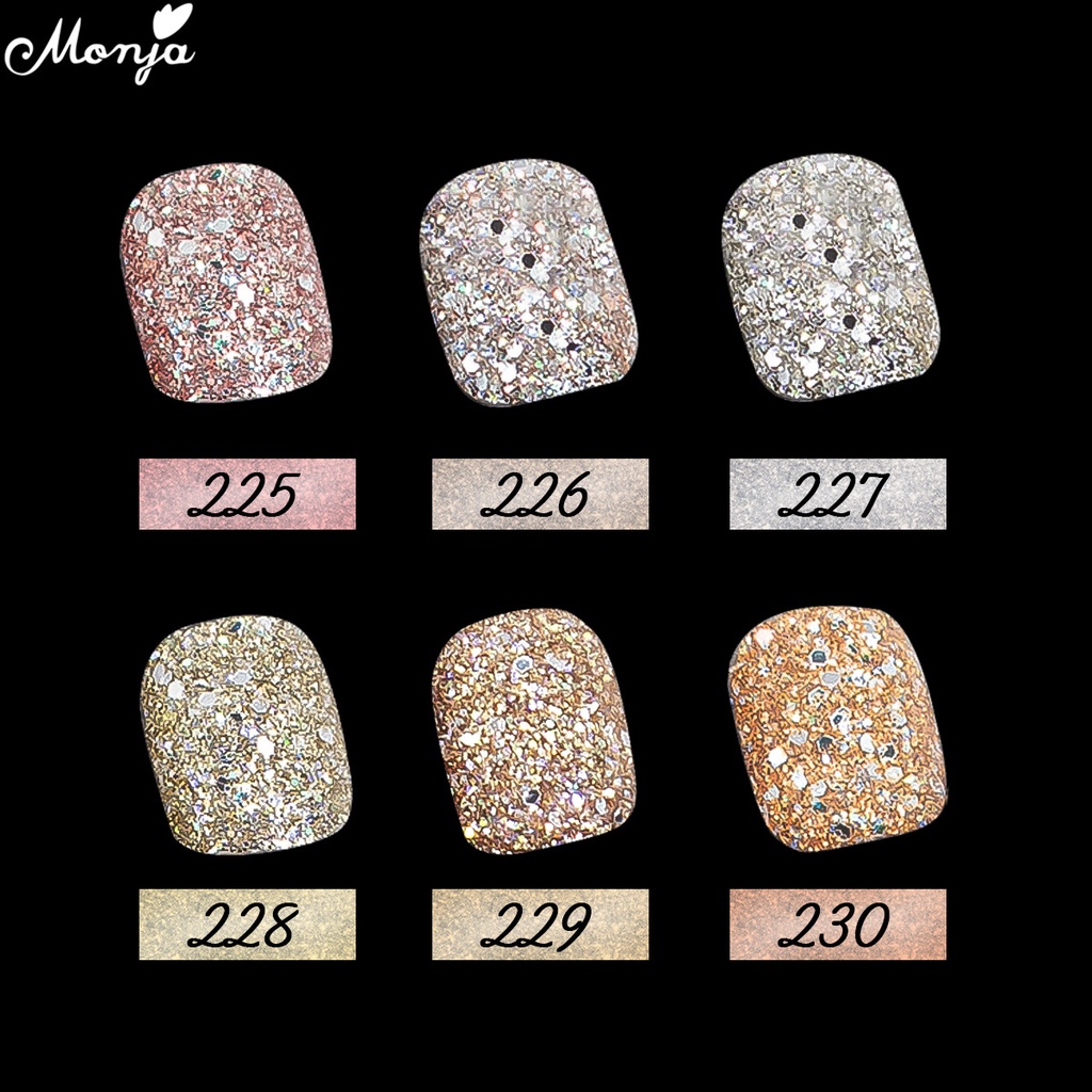 Lọ bột kim tuyến lục giác Monja 6 màu ánh kim sang trọng dùng trang trí móng tay DIY độc đáo