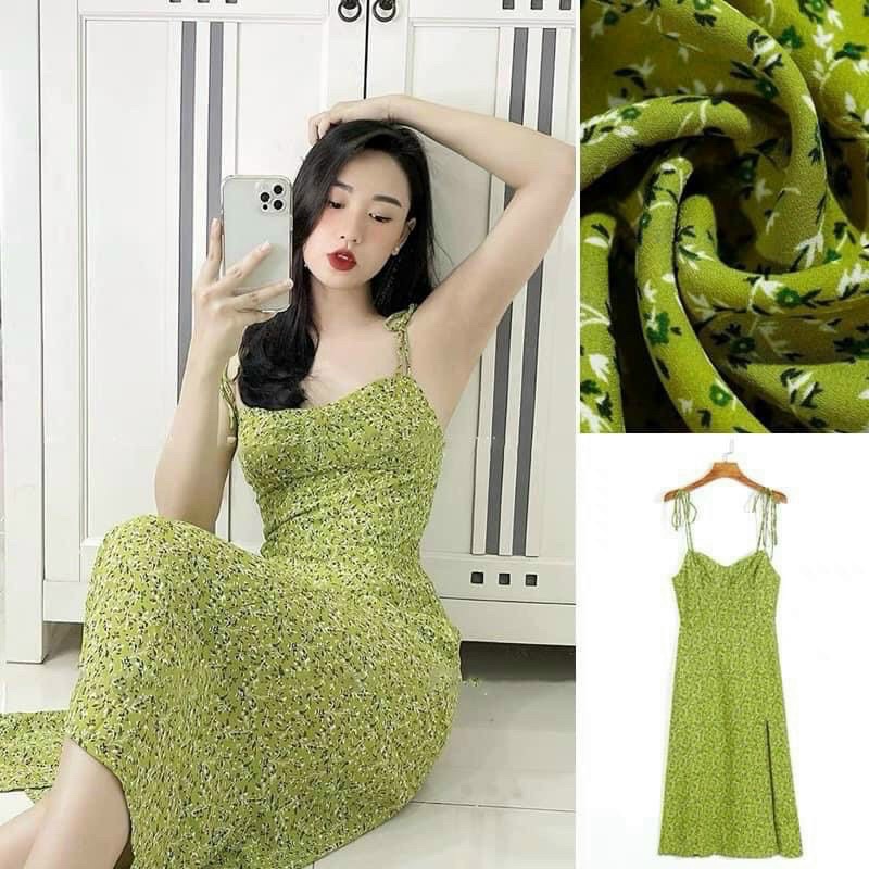 ĐẦM HOA XANH LÁ 2S CỘT VAI XẺ ☘️☘️🥦🥦
