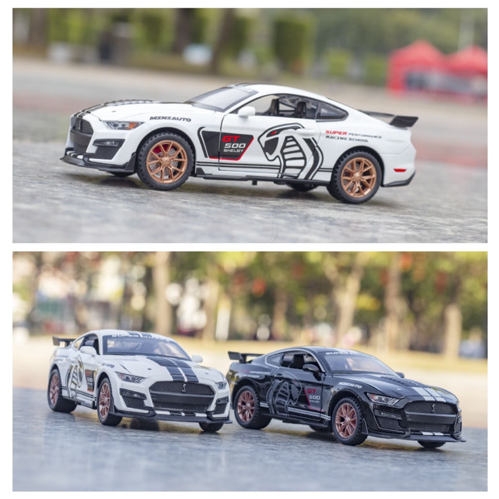 Mô hình xe ô tô Ford Mustang GT500 Shelby tỷ lệ 1:24 khung hợp kim có đèn âm thanh cót chạy đà