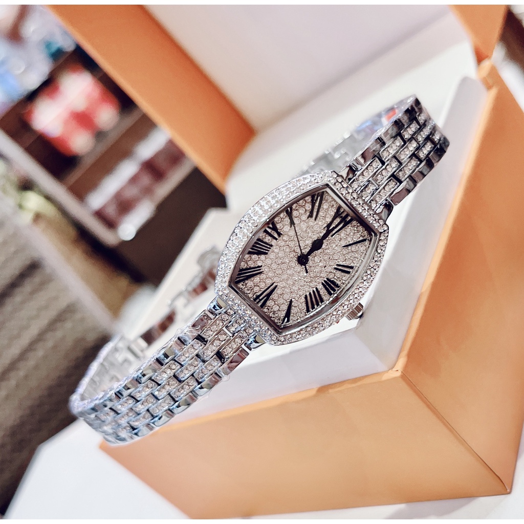 Đồng Hồ Davena Nữ Mặt Vạch Full Đá 34mm Silver Authentic
