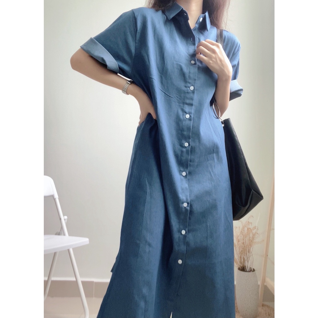 Váy somi chất jean dáng suông dài phong cách năng động thoải mái