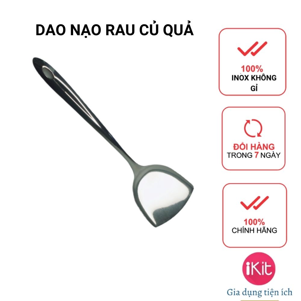 Xẻng nấu ăn inox, xẻng lật thức ăn. Inox không gỉ, tay cầm chắc chắn