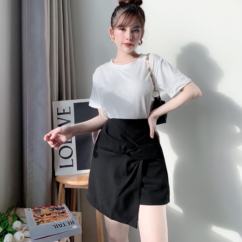 Quần giả váy ngắn chữ A cạp cao xoắn eo giấu bụng tôn dáng sang trọng Mely's Fashion CV13