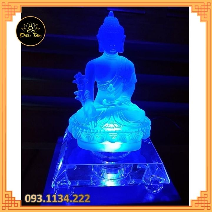 Tượng phật dược sư có đế đèn led đổi màu tương cao 12cm