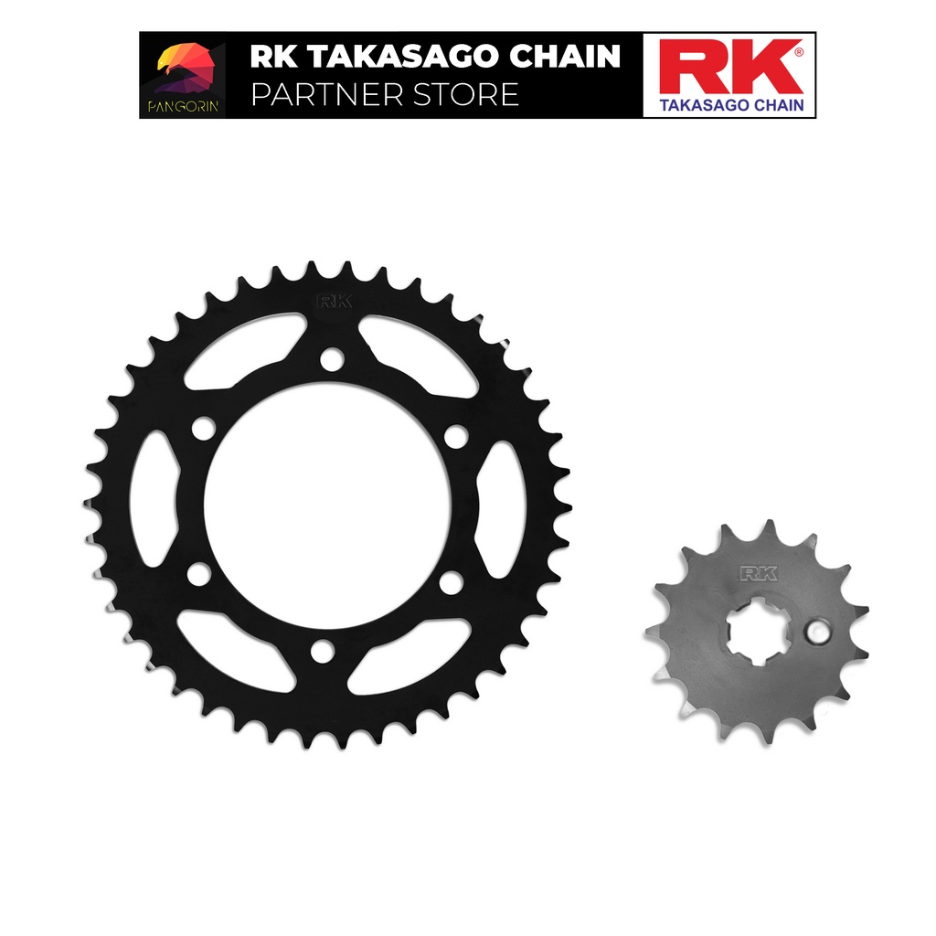 Nhông Dĩa RK Takasago cho xe máy Yamaha R15 V3, chất liệu: Thép mạ màu đen, độ dày Nhông Dĩa: 428