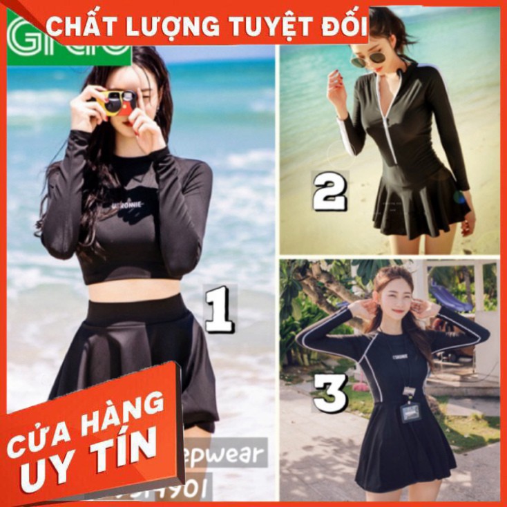 (Có size nhỏ & bigsize) Bikini màu đen, Đồ Bơi Tay Dài Nữ, Bộ Bơi Đi Biển hàng cao cấp có sẵn - Hàng nhập khẩu