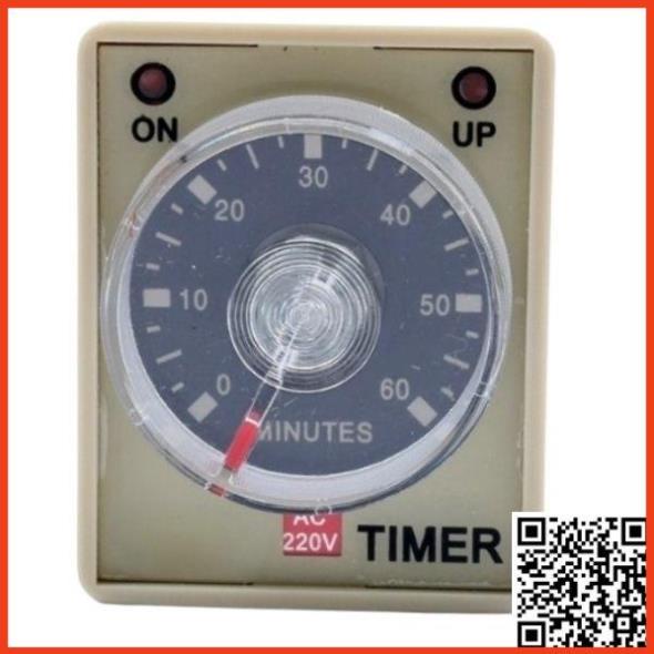 Timer cơ AH3-3 rơ le thời gian 8 chân tròn điện áp 220VAC tặng kèm chân đế PF083A