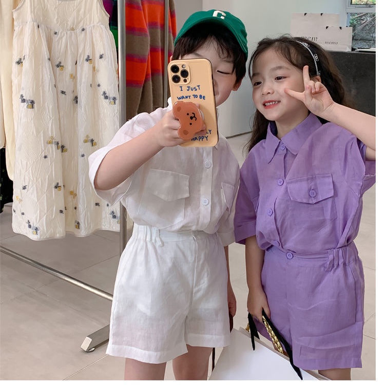 Bộ Đồ Cotton Lanh Tay Ngắn Phong Cách Mới Dành Cho Bé Trai Và Bé Gái