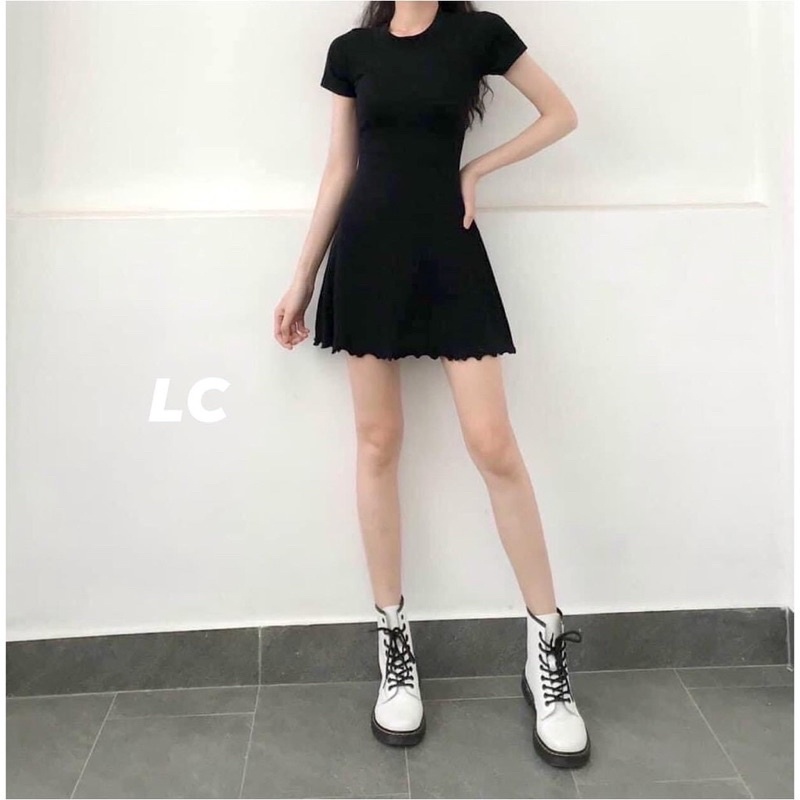 Váy Đen Đuôi Bèo Cộc Tay L.Y Store Nữ  🌸 Đầm dáng ôm body, thiết kế bánh bèo tiểu thư Ulzzang HOT 🌸