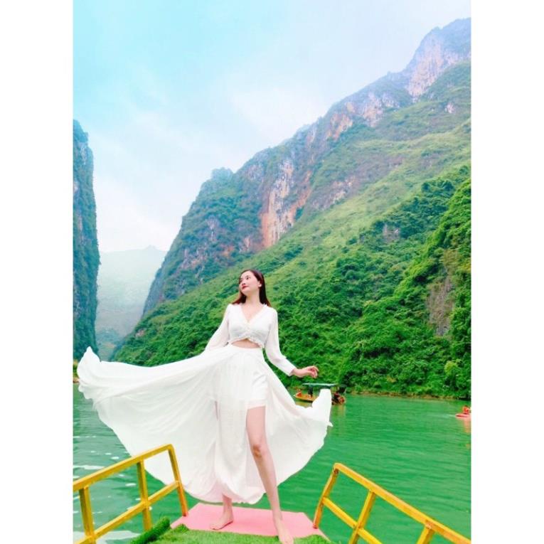 (miễn phí chỉnh váy) đầm maxi xẻ tà du lịch đà lạt sa mạc boho ulzaang chụp hình sống ảo thiết kế sang trọng