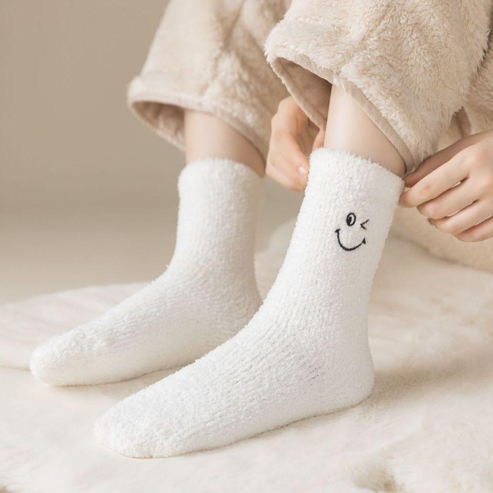 Vớ Dày Giữ Ấm Thoáng Khí Thêu Họa Tiết Mặt Cười Phong Cách Hàn Quốc Thời Trang Cho Nữ