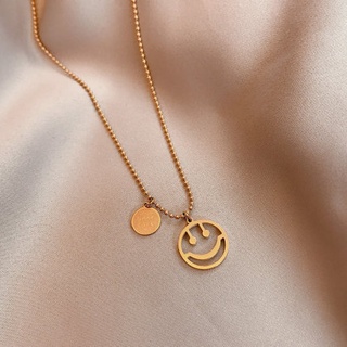 Dây chuyền làm từ thép titan mạ vàng hồng 18K mặt hình mặt cười rỗng thời trang cho nữ