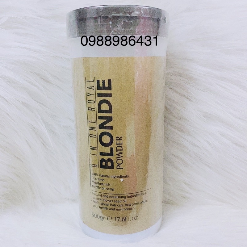 COMBO Tẩy tóc Blondie ,bột tẩy xanh 9 in one Royal Blondie Pơer - Dầu gội khử tím FOR BLONDE T-PLUS 300ml