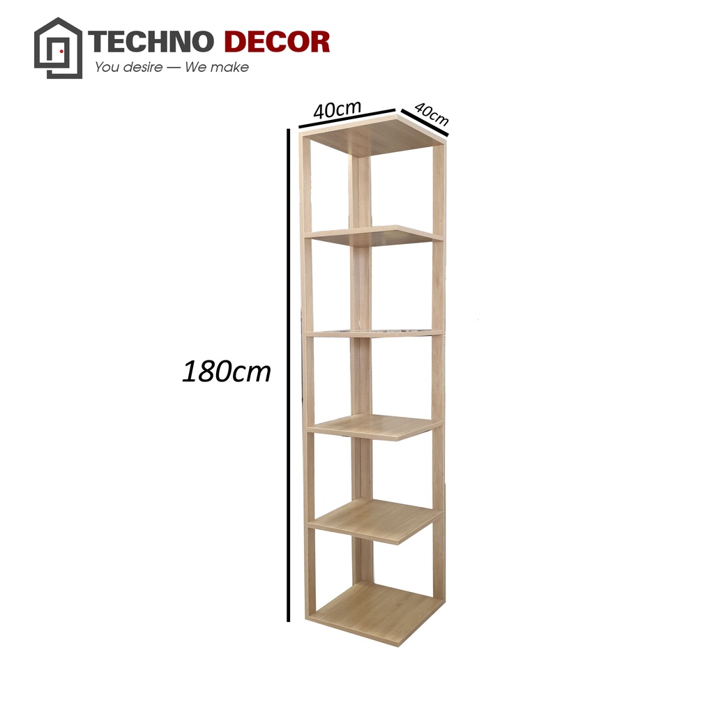 Kệ Góc Tường, Kệ Đựng Đồ Đa Năng 5 Tầng Trang Trí Phòng Khách Gỗ MDF Technodecor Giá Sách Đứng Dễ Dàng Tháo Lắp GS0015