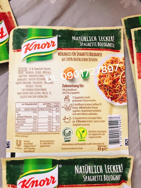 Gia Vị Sốt Mì Ý Knorr Spaghetti Bolognese Không Đường 38g