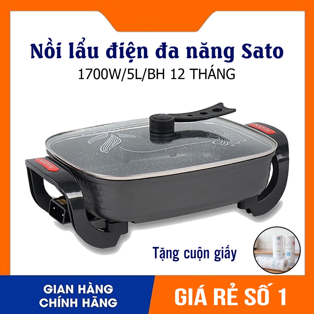 Nồi lẩu điện đa năng SATO 50NL51, Bếp lẩu đa năng dung tích 5L nấu, xào rán, Phù hợp cho 4 - 6 người Bảo hành 12 tháng