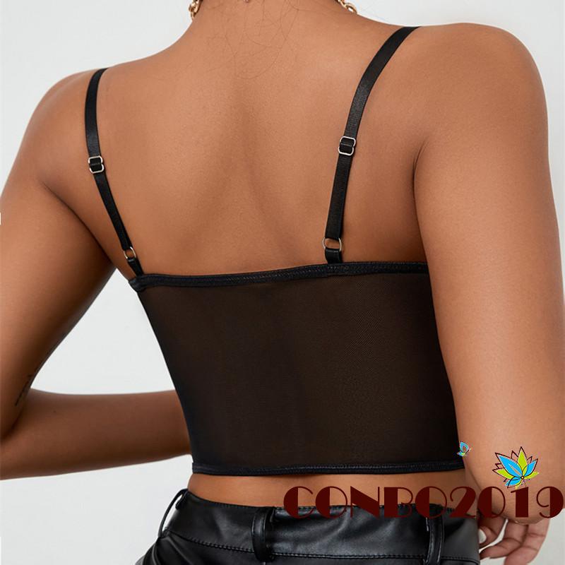 Áo Croptop Hai Dây Cổ Chữ V Phối Ren Quyến Rũ Cho Nữ