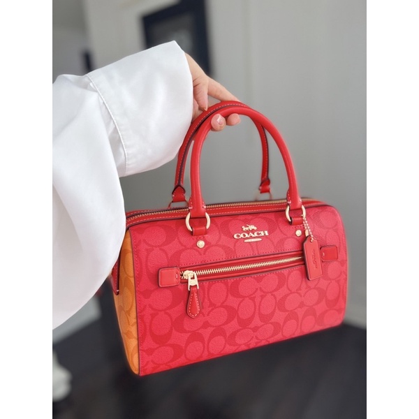 Túi Coach Rowan trống logo đỏ phối cam super nổi bật - hàng săn sale Mỹ chính hãng