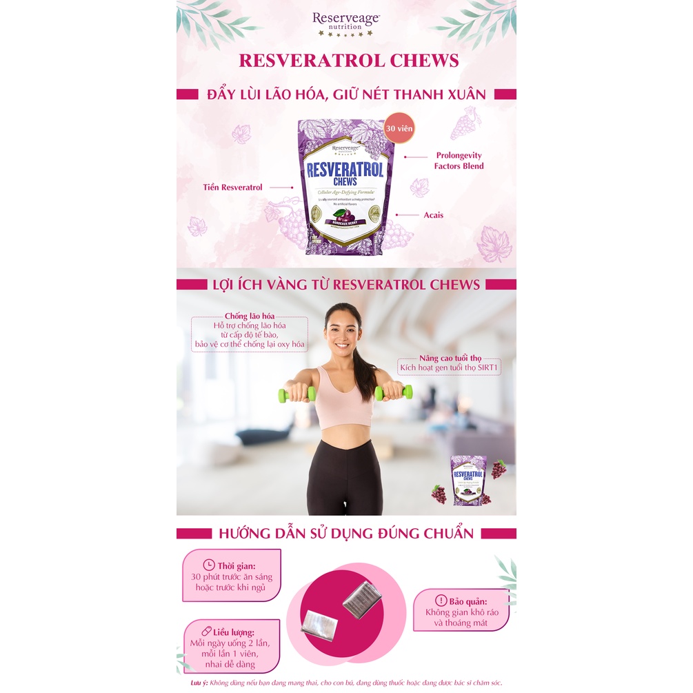 Viên Kẹo Nhai Đẩy Lùi Lão Hóa Resveratrol Chews 30 viên - Reserveage - Có thể mua tại cửa hàng