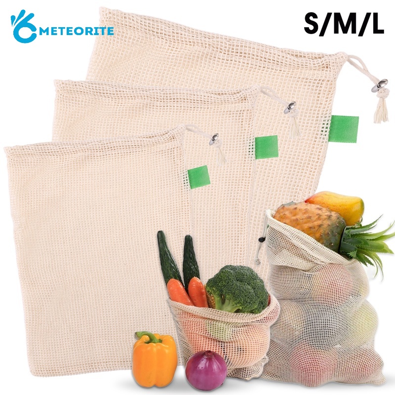 Túi Lưới Dây Rút Bằng Cotton Thân Thiện Với Môi Trường Có Thể Tái Sử Dụng Nhiều Lần Size S/M/L