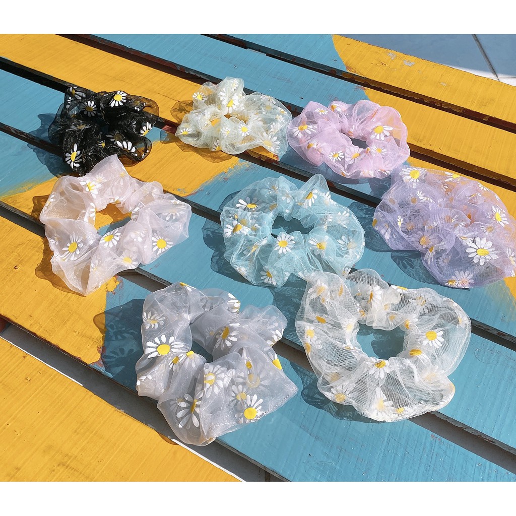 Cột (buộc) tóc scrunchies voan hoa cúc xinh xắn ( tùy chọn màu)