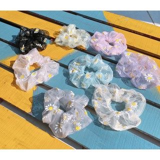 Dây Buộc Tóc Scrunchies Co Giãn In Hoa Cúc Thời Trang Hàn Quốc Cho Nữ