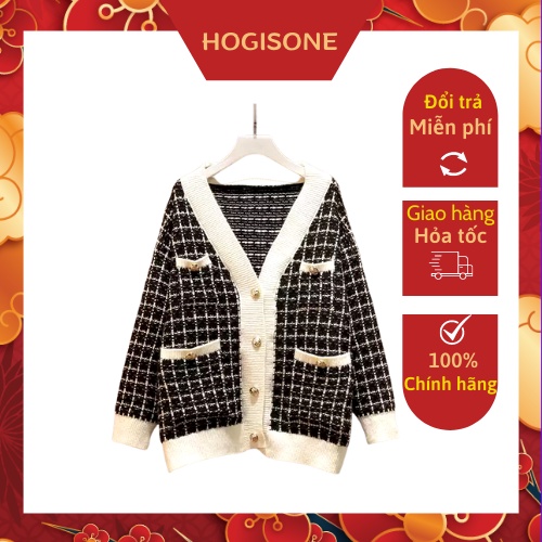 Áo Khoác Len Cardigan Form Rộng Kẻ Ô Dáng Dài Trùm Mông HOGISONE CD115