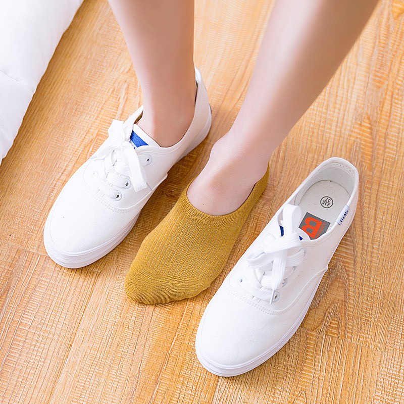 Vớ Nữ ❤️FREESHIP❤️ Tất Nữ Vintage Cổ Ngắn - Tất Nũ Trơn Gót Đính Silicon Chống Trượt