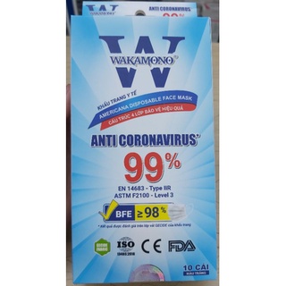 Khẩu trang y tế WAKAMONO diệt virus Corona 99% (Hộp/10 cái)