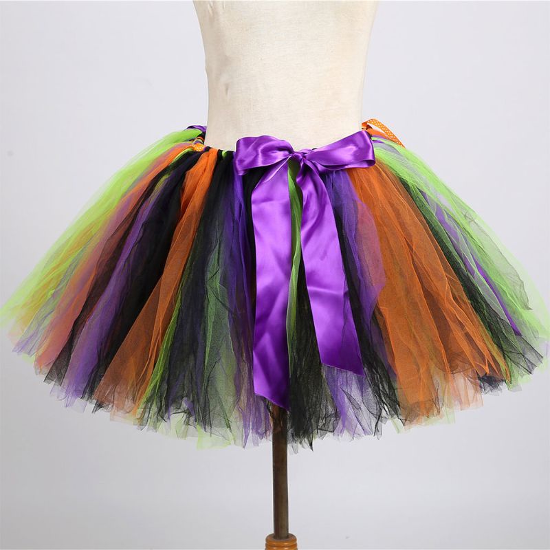 Chân Váy Xòe Tutu Kèm Nón Phù Thủy Màu Cầu Vồng Cho Mẹ Và Bé