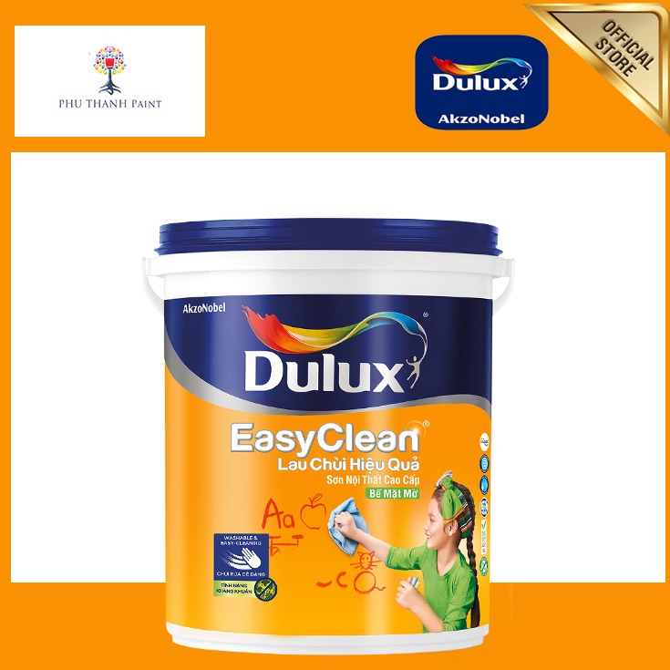 Sơn nước nội thất - Cao cấp - Dulux EasyClean Lau Chùi Hiệu Quả - Bề mặt mờ - 18L
