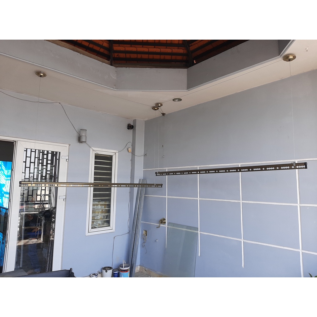 Giàn phơi thông minh nguyên bộ, Giàn phơi thông minh Hoà Phát siêu bền có 2 thanh phơi nhôm dài 2m, Giàn phơi quần áo
