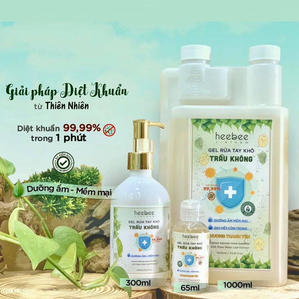 Gel rửa tay khô Trầu Không Heebee dưỡng ẩm, không khô da diệt sạch khuẩn đến 99.9% Hand Sanitizer Gel 65ml-300ml | BigBuy360 - bigbuy360.vn