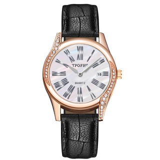 Đồng Hồ Nữ Thời Trang TPOFHS Mặt Số La Mã Viền Đính Đá Sang Trọng QUý Phái Dây Da Cao Cấp