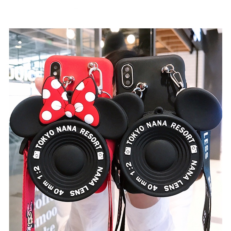 Ốp Điện Thoại Hình Chiếc Máy Ảnh Minnie Mickey Kèm Dây Đeo Cho IPHONE 13 PRO MAX 11 X XS XR 6 6S 7 8 PLUS 5 5S SE 2020 12