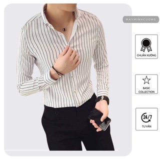 Áo sơ mi kẻ sọc nam Giá Xưởng, vải lụa cao cấp, dáng ôm body, trẻ trung cá tính - SMKS