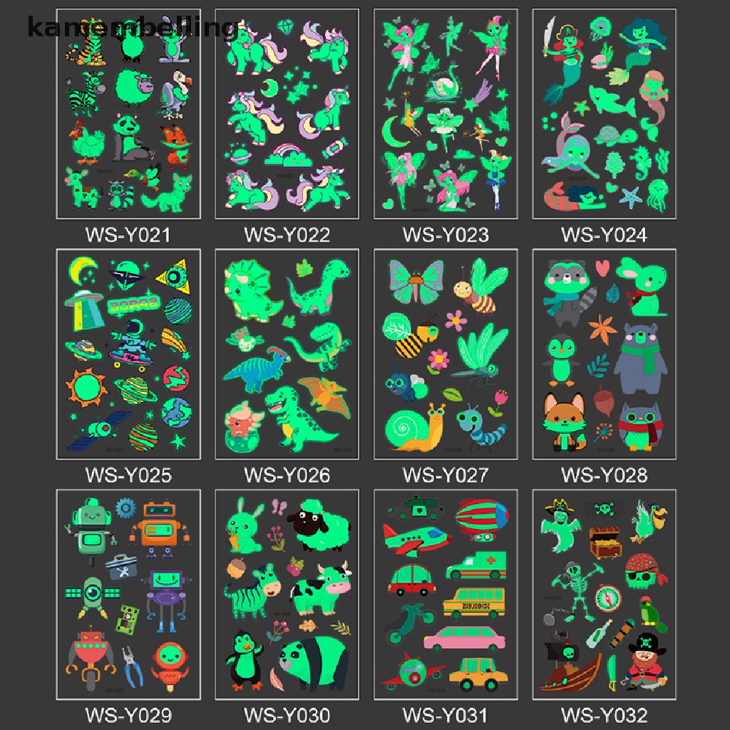 Hình Xăm Dán Tạm Thời Chống Nước Họa Tiết Hoạt Hình Phát Sáng Trong Đêm Cho Trẻ Em