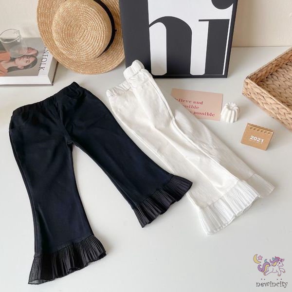 Quần dài phối ren nhún bèo phong cách Hàn Quốc xinh xắn dành cho bé gái