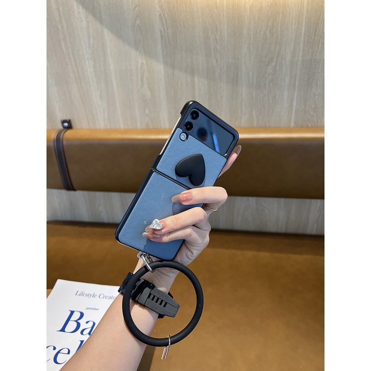 Bao Da pu Điện Thoại Nắp Lật Kèm Móc Xỏ Ngón Hình Trái Tim diy Cho samsung z flip 2 1 4g 4 3 flip3 flip4 5g Ốp